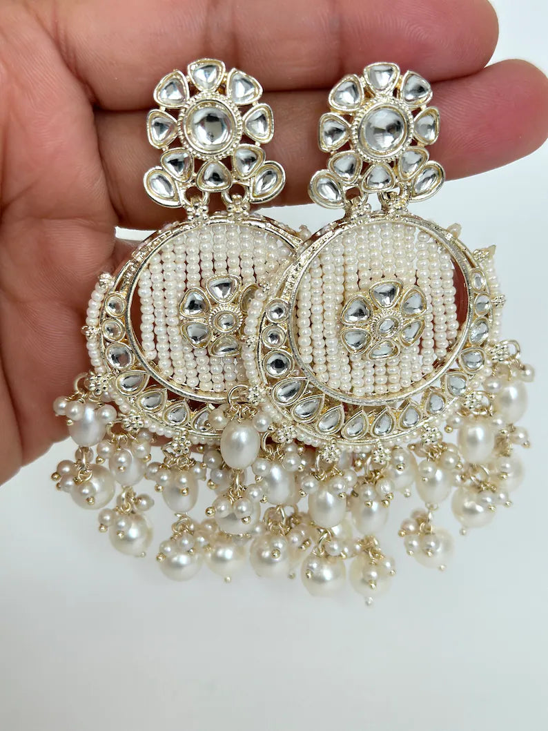Bollywood Kundan Earrings/Indian Earrings/pearl Earring/Pakistani Earrings/Statement Earrings/Long chandelier/bridal earrings/Indian wedding