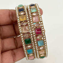 A Pair of Navratan Polki Stone bangles, Antique Dull gold bangles,Indian Kada bangles, Wedding Jewelry,Punjabi Jewelry, Bollywood bangles