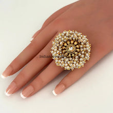 Oversized Statement Gold Pearl Ring/Adjustable Ring/ Indian Ring/Pakistani Jewelry/ Indian Jewelry/ Bollywood Jewelry/Indian Wedding jewelry