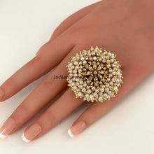 Oversized Statement Gold Pearl Ring/Adjustable Ring/ Indian Ring/Pakistani Jewelry/ Indian Jewelry/ Bollywood Jewelry/Indian Wedding jewelry