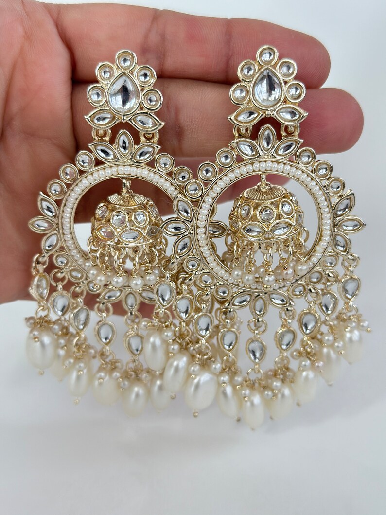 Bollywood Kundan Long Earrings/Indian Earrings/pearl Earring/Pakistani Earrings/Statement Earrings/Long chandelier/bridal earrings/wedding