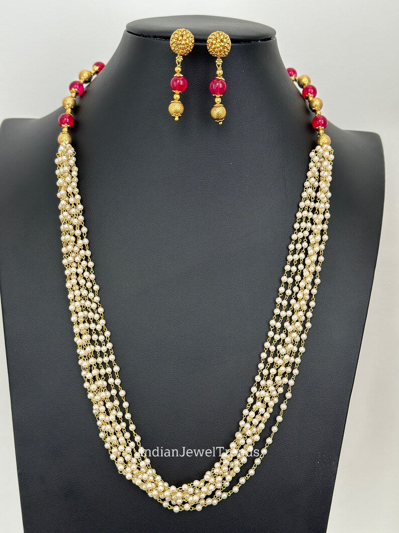 Antique Long gold plated mala Necklace/Indian Long Necklace/Pakistani Jewelry/Necklace Mala/Indian/Punjabi Jewelry/Indian Wedding/Rani Haar