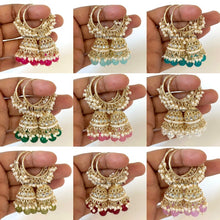 Gold Kundan Hoop Earrings/Bali Jhumkas/Traditional ethnic hoop earrings/Trendy hoop earrings/Bridal jewelry/Pakistani/Punjabi/hoop jhumka