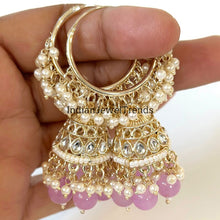 Gold Kundan Hoop Earrings/Bali Jhumkas/Traditional ethnic hoop earrings/Trendy hoop earrings/Bridal jewelry/Pakistani/Punjabi/hoop jhumka