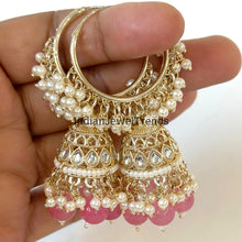 Gold Kundan Hoop Earrings/Bali Jhumkas/Traditional ethnic hoop earrings/Trendy hoop earrings/Bridal jewelry/Pakistani/Punjabi/hoop jhumka