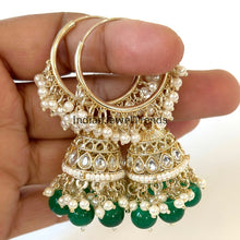 Gold Kundan Hoop Earrings/Bali Jhumkas/Traditional ethnic hoop earrings/Trendy hoop earrings/Bridal jewelry/Pakistani/Punjabi/hoop jhumka