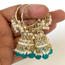 Gold Kundan Hoop Earrings/Bali Jhumkas/Traditional ethnic hoop earrings/Trendy hoop earrings/Bridal jewelry/Pakistani/Punjabi/hoop jhumka