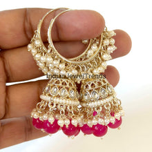 Gold Kundan Hoop Earrings/Bali Jhumkas/Traditional ethnic hoop earrings/Trendy hoop earrings/Bridal jewelry/Pakistani/Punjabi/hoop jhumka