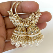 Gold Kundan Hoop Earrings/Bali Jhumkas/Traditional ethnic hoop earrings/Trendy hoop earrings/Bridal jewelry/Pakistani/Punjabi/hoop jhumka