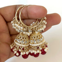 Gold Kundan Hoop Earrings/Bali Jhumkas/Traditional ethnic hoop earrings/Trendy hoop earrings/Bridal jewelry/Pakistani/Punjabi/hoop jhumka