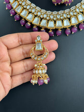 Purple Kundan Necklace Set, Pearl Kundan Choker, Bollywood Jewelry, Indian Pakistani jewelry for wedding