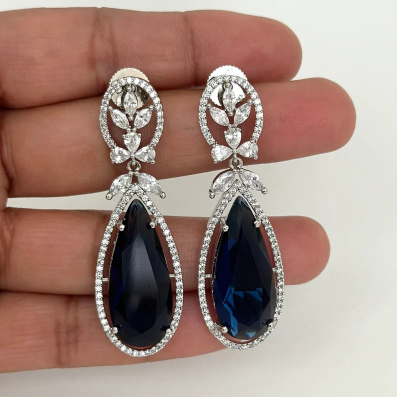 American Diamond earrings/Indian Jewelry/Pakistani Jewelry/Bollywood Jewelry/CZ earrings/AD earrings/Statement earrings/Gift for her