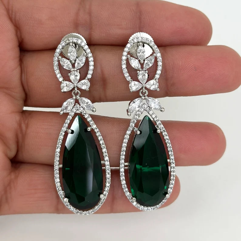 American Diamond earrings/Indian Jewelry/Pakistani Jewelry/Bollywood Jewelry/CZ earrings/AD earrings/Statement earrings/Gift for her