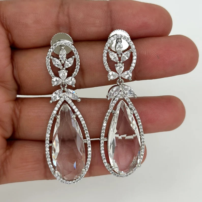 American Diamond earrings/Indian Jewelry/Pakistani Jewelry/Bollywood Jewelry/CZ earrings/AD earrings/Statement earrings/Gift for her