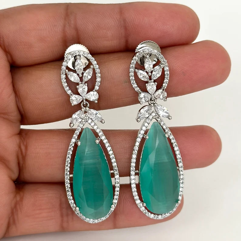 American Diamond earrings/Indian Jewelry/Pakistani Jewelry/Bollywood Jewelry/CZ earrings/AD earrings/Statement earrings/Gift for her