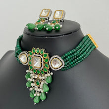 Green Victorian dual tone uncut polki kundan necklace/Sabyasachi Necklace/Kundan Jewelry Set/Indian wedding collection/Bridal Necklace