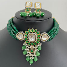 Green Victorian dual tone uncut polki kundan necklace/Sabyasachi Necklace/Kundan Jewelry Set/Indian wedding collection/Bridal Necklace