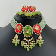 Mint Meenakari Kundan necklace /Rajwadi kundan necklace/Kundan Jewelry Set/Multi color Kundan Choker Set/Indian Bridal Choker set