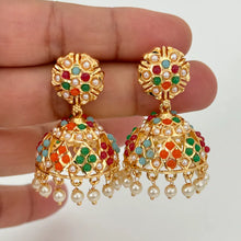 Gold Plated Jadau Jhumka/Stone Jhumka/Light weight Jhumka Earrings/Indian Jewelry/Pakistani/Punjabi/Indian/Indian wedding