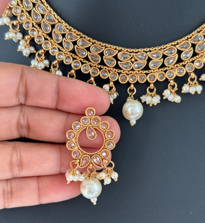 Gold Polki Kundan necklace/South Indian Jewelry/Temple Jewelry/Guttapusalu Necklace/Wedding necklace/Bridal necklace/Indian necklace