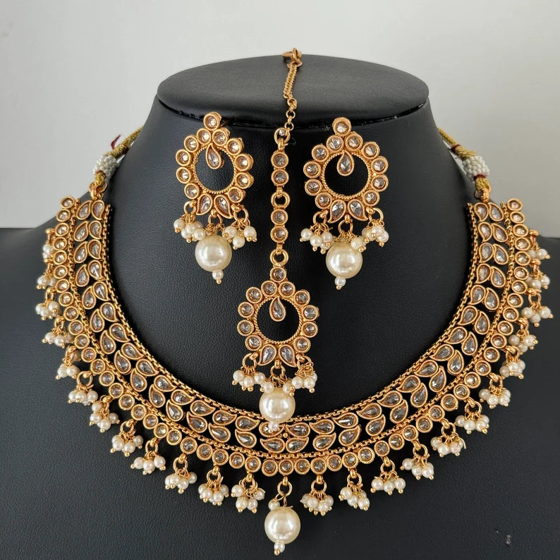Gold Polki Kundan necklace/South Indian Jewelry/Temple Jewelry/Guttapusalu Necklace/Wedding necklace/Bridal necklace/Indian necklace