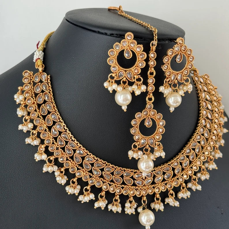 Gold Polki Kundan necklace/South Indian Jewelry/Temple Jewelry/Guttapusalu Necklace/Wedding necklace/Bridal necklace/Indian necklace