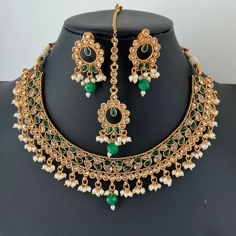 Gold Polki Kundan necklace/South Indian Jewelry/Temple Jewelry/Guttapusalu Necklace/Wedding necklace/Bridal necklace/Indian necklace