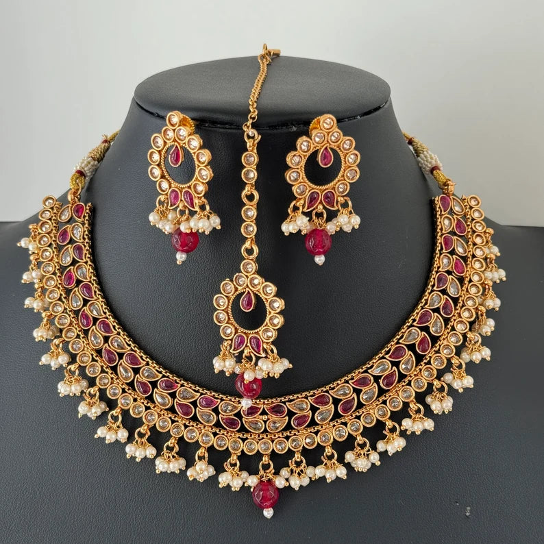Gold Polki Kundan necklace/South Indian Jewelry/Temple Jewelry/Guttapusalu Necklace/Wedding necklace/Bridal necklace/Indian necklace