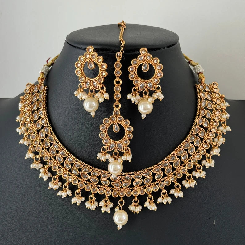 Gold Polki Kundan necklace/South Indian Jewelry/Temple Jewelry/Guttapusalu Necklace/Wedding necklace/Bridal necklace/Indian necklace