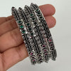 Restocked Multicolored Stones Oxidized Silver Bangles(4 Pc)/German Silver/Black Metal/Boho/Tribal/Indian Jewelry/Pakistani /Oxidized Bangles