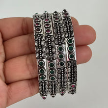 Restocked Multicolored Stones Oxidized Silver Bangles(4 Pc)/German Silver/Black Metal/Boho/Tribal/Indian Jewelry/Pakistani /Oxidized Bangles