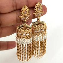 Long Gold Plated Polki Jhumka/Polki stone Jhumka/Indian Jewelry/Pakistani/Punjabi/Indian/Statement earring/Bridal earring/Indian wedding
