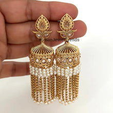 Long Gold Plated Polki Jhumka/Polki stone Jhumka/Indian Jewelry/Pakistani/Punjabi/Indian/Statement earring/Bridal earring/Indian wedding
