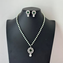 Pearl Silver CZ Diamond Pendent necklace with Earrings CZ Stones Necklace Set/Elegant/Unique Jewelry/Indian/Pakistani/Bollywood/Gift for her