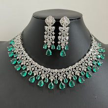 Emerald Green Silver CZ Diamond necklace/CZ Stones Necklace Set/Elegant/Unique Jewelry/Indian/Pakistani/Bollywood/Indian Wedding/Bridal