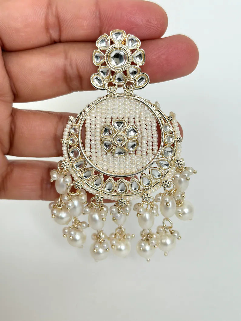 Bollywood Kundan Earrings/Indian Earrings/pearl Earring/Pakistani Earrings/Statement Earrings/Long chandelier/bridal earrings/Indian wedding