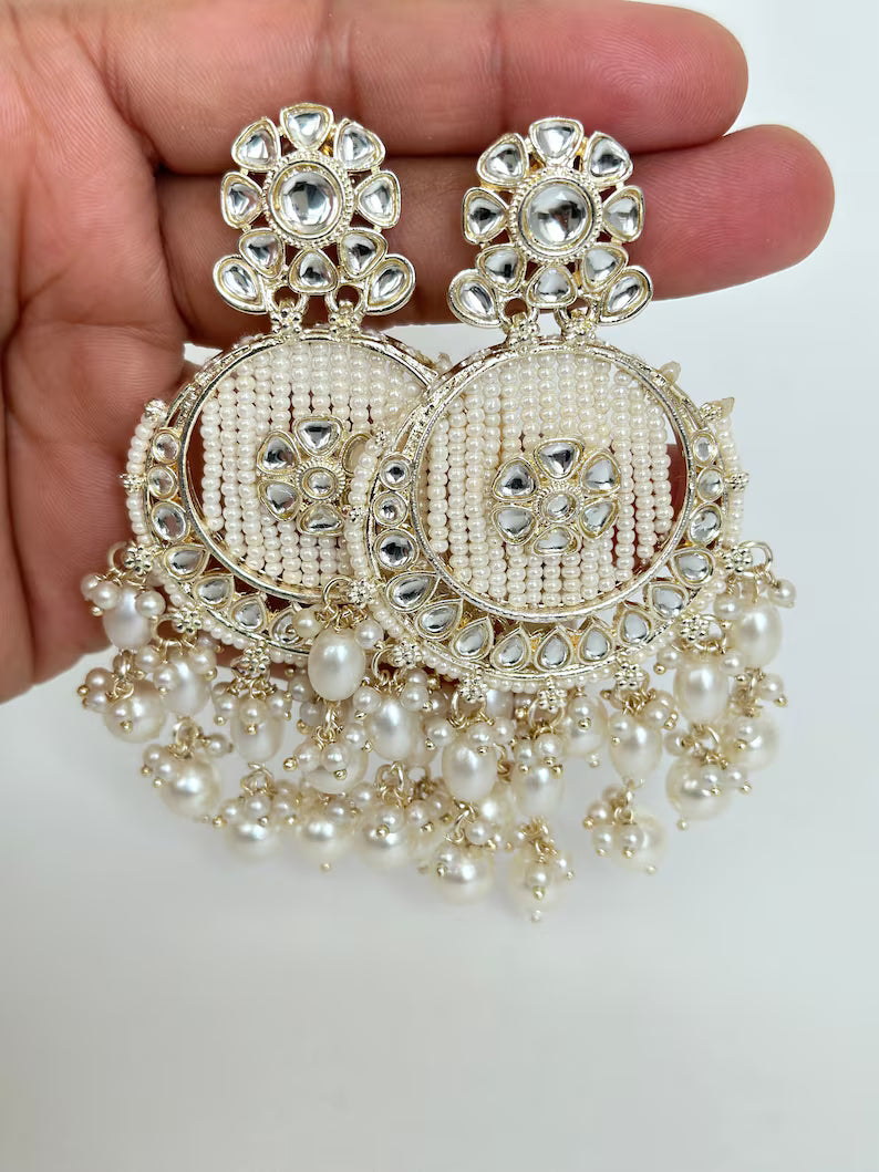 Bollywood Kundan Earrings/Indian Earrings/pearl Earring/Pakistani Earrings/Statement Earrings/Long chandelier/bridal earrings/Indian wedding