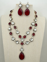 Ruby Victorian Sabyasachi inspired uncut polki Kundan Teardrop Pendant Necklace,Indian Bridal Jewelry,Bollywood Sabyasachi Necklace