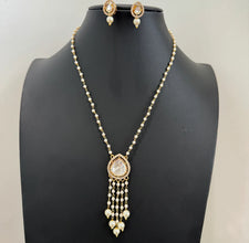 Pearl uncut polki Kundan Delicate Long Pendant Mala Necklace/Gold Long necklace/Mala/Indian wedding, Pearl necklace Bollywood Gift for her