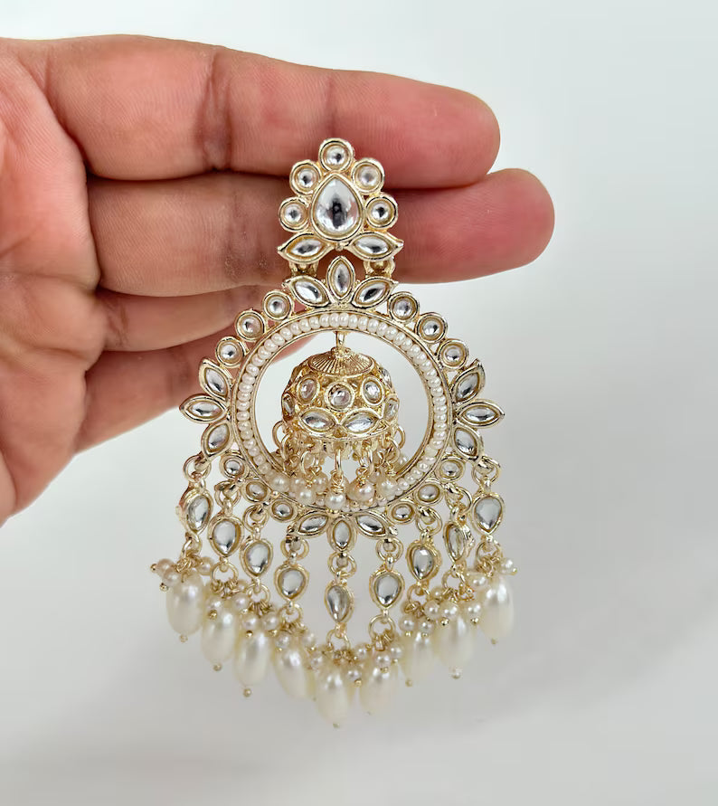 Bollywood Kundan Long Earrings/Indian Earrings/pearl Earring/Pakistani Earrings/Statement Earrings/Long chandelier/bridal earrings/wedding