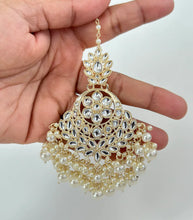 Pearl kundan Tikka Earring Set- Indian Bridal Maang Tikka, Teeka, Tika Pearl Jewelry For Women - Bollywood Bridesmaid Gift