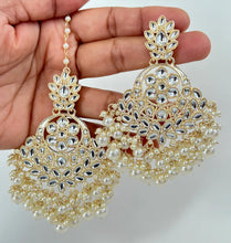 Pearl kundan Tikka Earring Set- Indian Bridal Maang Tikka, Teeka, Tika Pearl Jewelry For Women - Bollywood Bridesmaid Gift