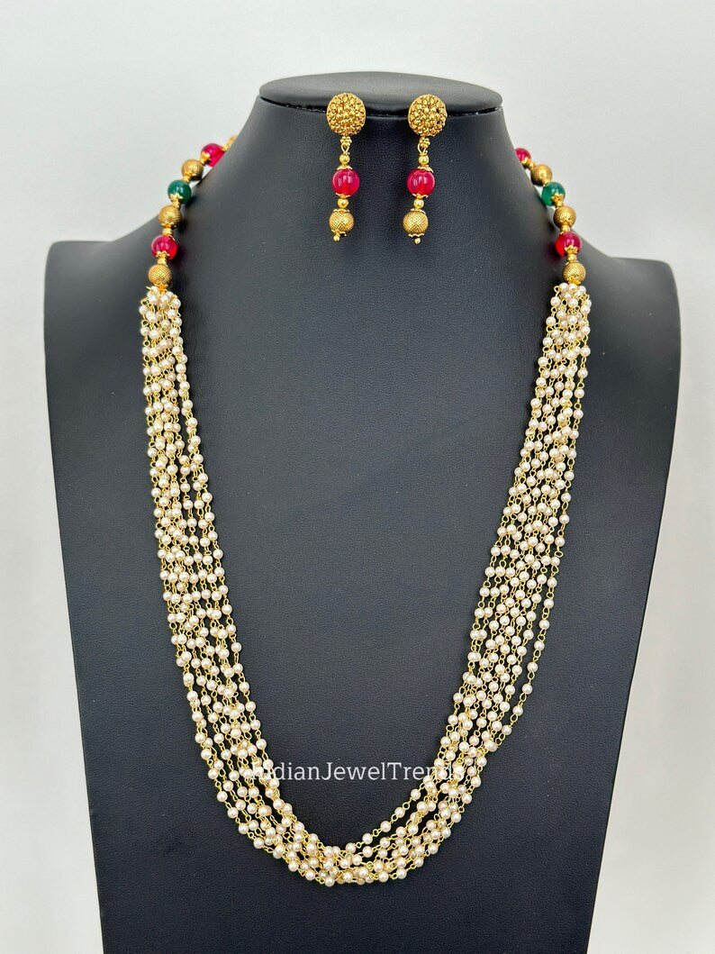 Antique Long gold plated mala Necklace/Indian Long Necklace/Pakistani Jewelry/Necklace Mala/Indian/Punjabi Jewelry/Indian Wedding/Rani Haar