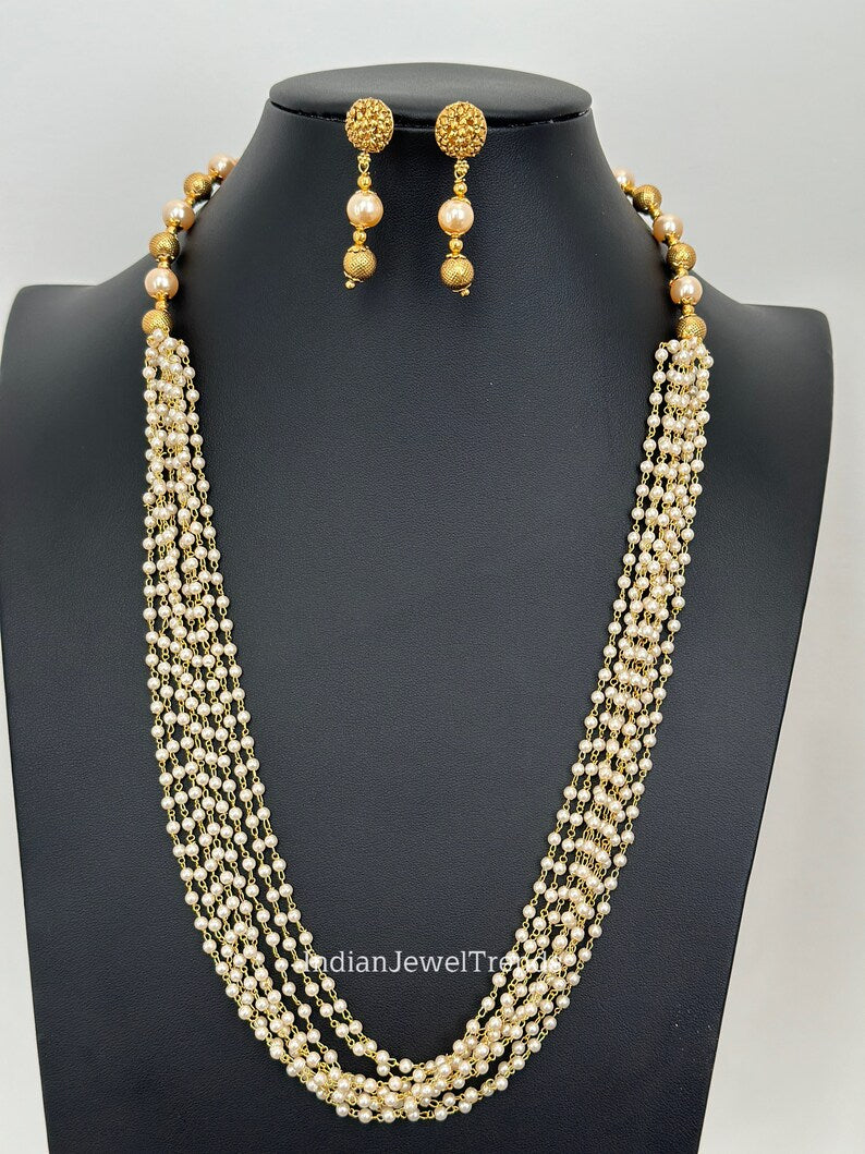 Antique Long gold plated mala Necklace/Indian Long Necklace/Pakistani Jewelry/Necklace Mala/Indian/Punjabi Jewelry/Indian Wedding/Rani Haar