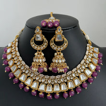 Purple Kundan Necklace Set, Pearl Kundan Choker, Bollywood Jewelry, Indian Pakistani jewelry for wedding