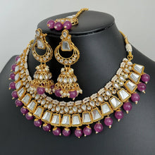 Purple Kundan Necklace Set, Pearl Kundan Choker, Bollywood Jewelry, Indian Pakistani jewelry for wedding