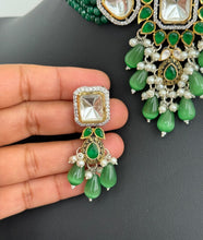 Green Victorian dual tone uncut polki kundan necklace/Sabyasachi Necklace/Kundan Jewelry Set/Indian wedding collection/Bridal Necklace