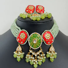 Mint Meenakari Kundan necklace /Rajwadi kundan necklace/Kundan Jewelry Set/Multi color Kundan Choker Set/Indian Bridal Choker set