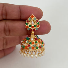 Gold Plated Jadau Jhumka/Stone Jhumka/Light weight Jhumka Earrings/Indian Jewelry/Pakistani/Punjabi/Indian/Indian wedding