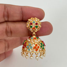 Gold Plated Jadau Jhumka/Stone Jhumka/Light weight Jhumka Earrings/Indian Jewelry/Pakistani/Punjabi/Indian/Indian wedding